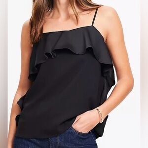 LOFT Black Ruffle-Front Spaghetti Strap Camisole